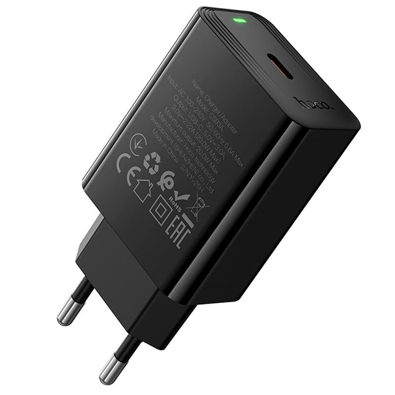 Мережевий зарядний пристрій Hoco CS93A Leader 20W (1×USB-C) Black