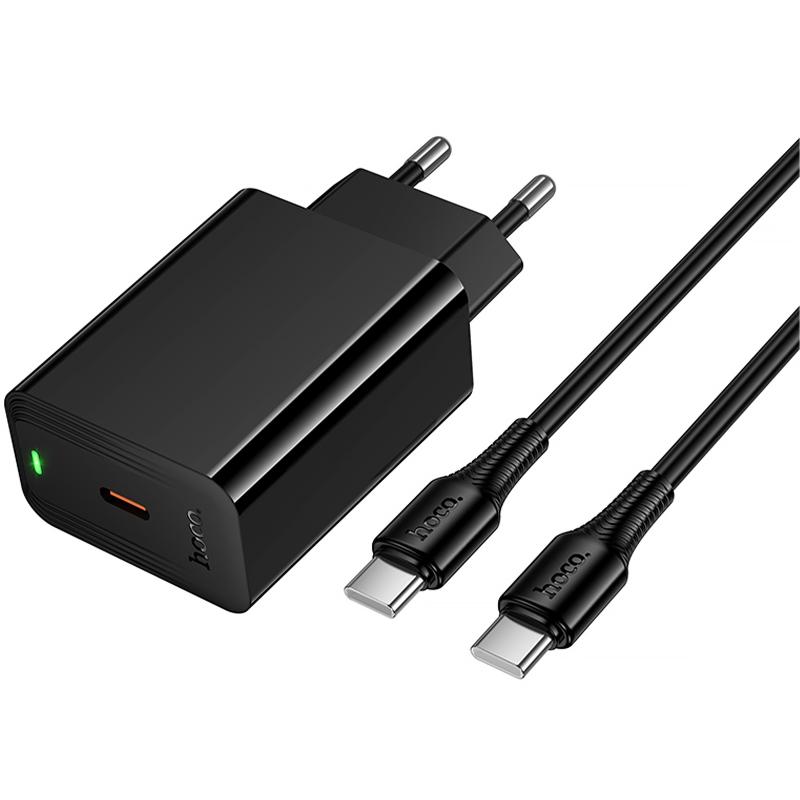 Мережевий зарядний пристрій Hoco CS93A Leader PD 20W (1×USB-C) + кабель USB-C → USB-C Black