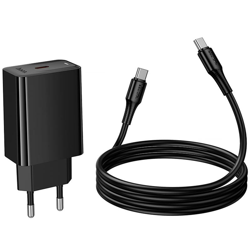 Мережевий зарядний пристрій Hoco CS93A Leader PD 20W (1×USB-C) + кабель USB-C → USB-C Black
