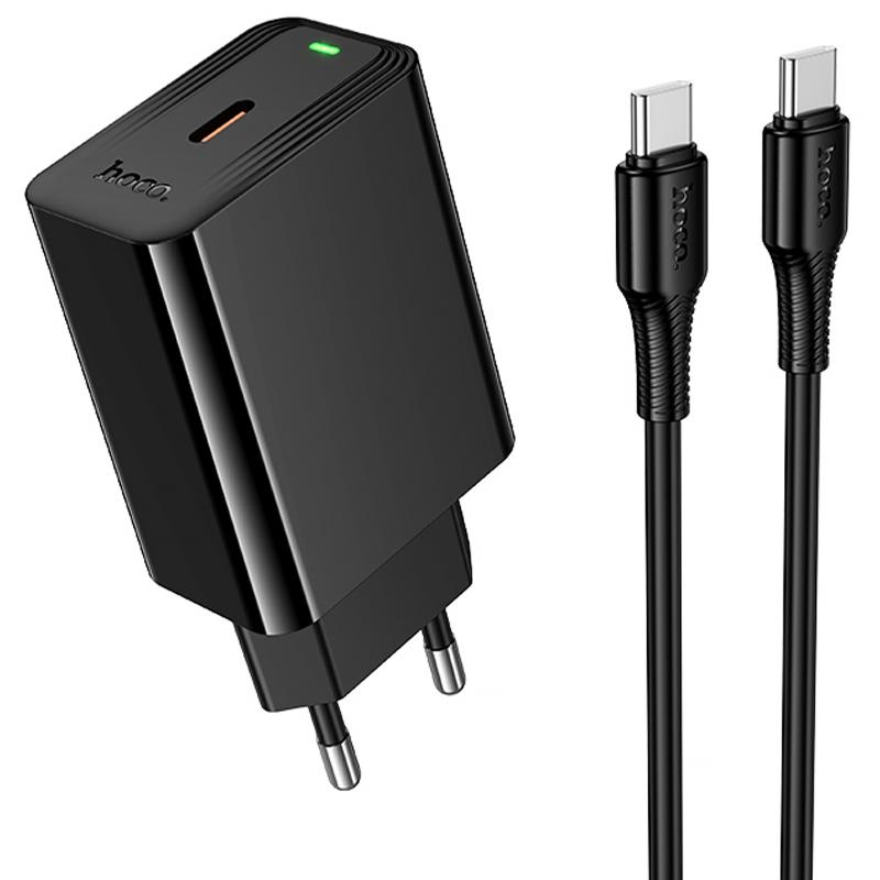 Мережевий зарядний пристрій Hoco CS93A Leader PD 20W (1×USB-C) + кабель USB-C → USB-C Black