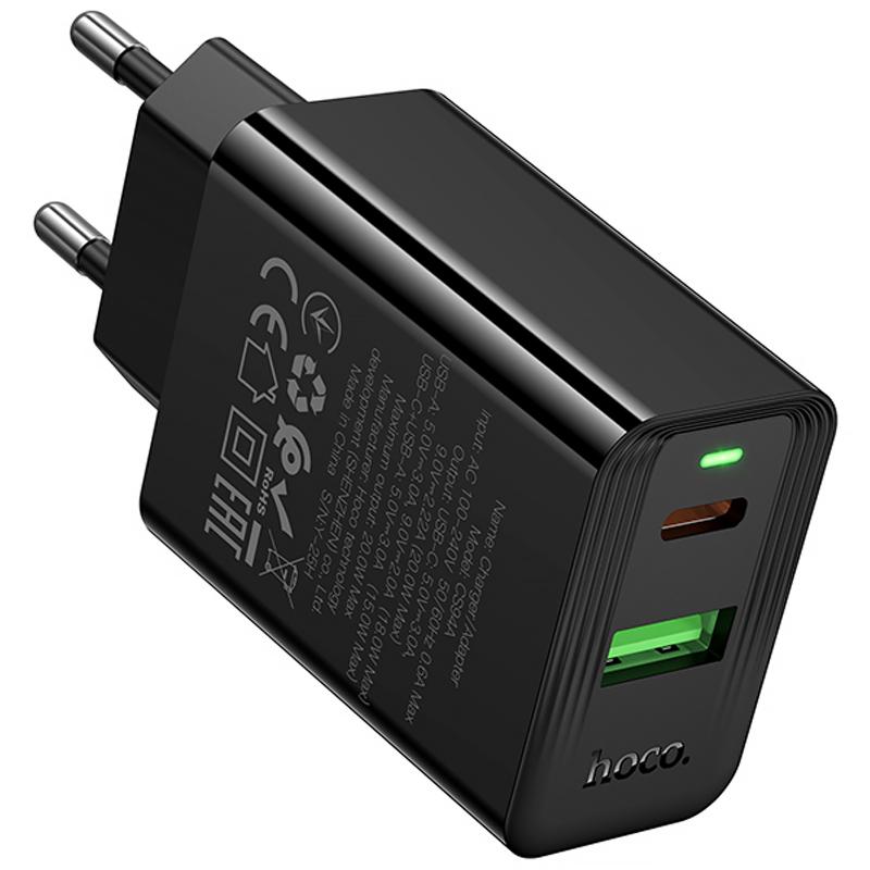 Мережевий зарядний пристрій Hoco CS94A Leader PD 20W + QC 3.0 (1×USB-A / 1×USB-C) Black
