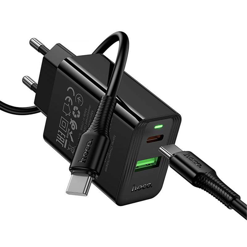 Мережевий зарядний пристрій Hoco CS94A Leader PD 20W + QC 3.0 (1×USB-A / 1×USB-C) + кабель USB-C → USB-C Black