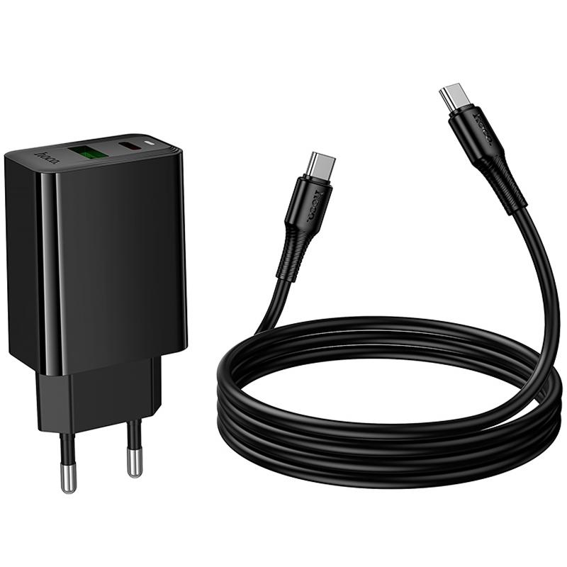 Мережевий зарядний пристрій Hoco CS94A Leader PD 20W + QC 3.0 (1×USB-A / 1×USB-C) + кабель USB-C → USB-C Black