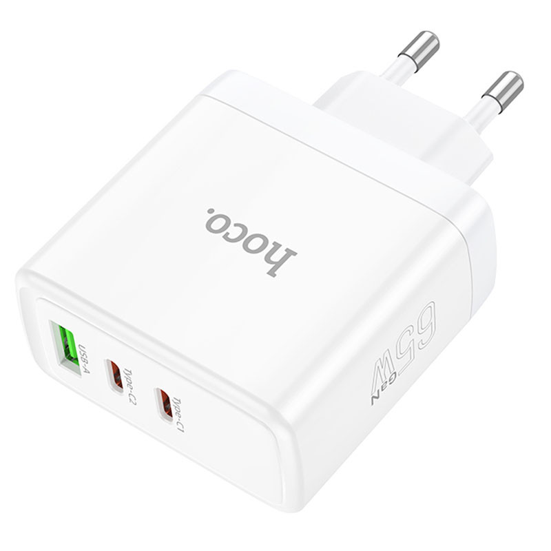 Мережевий зарядний пристрій Hoco N30 Glory PD 65W + QC 3.0 (1×USB-A / 2×USB-C) White