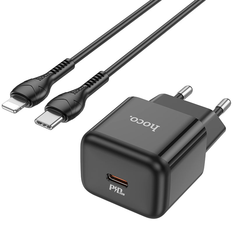 Мережевий зарядний пристрій Hoco N32 Glory PD 30W (1×USB-C) + кабельType-C to Lightning Black