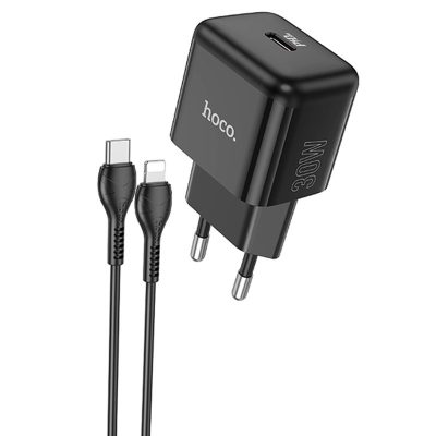 Мережевий зарядний пристрій Hoco N32 Glory PD 30W (1×USB-C) + кабельType-C to Lightning Black