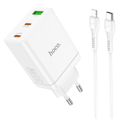 МЗП Hoco N33 Start PD35W+QC3.0 (1USB-A/2C) + кабель Type-C to Lightning White