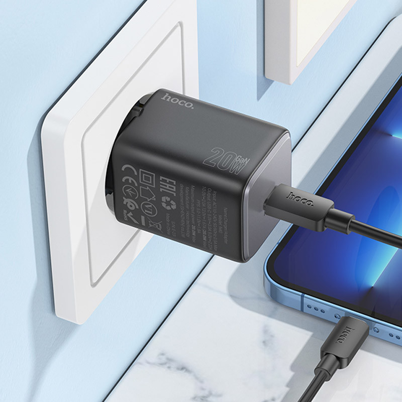 Мережевий зарядний пристрій Hoco N40 Mighty PD 20W (1×USB-C) Black