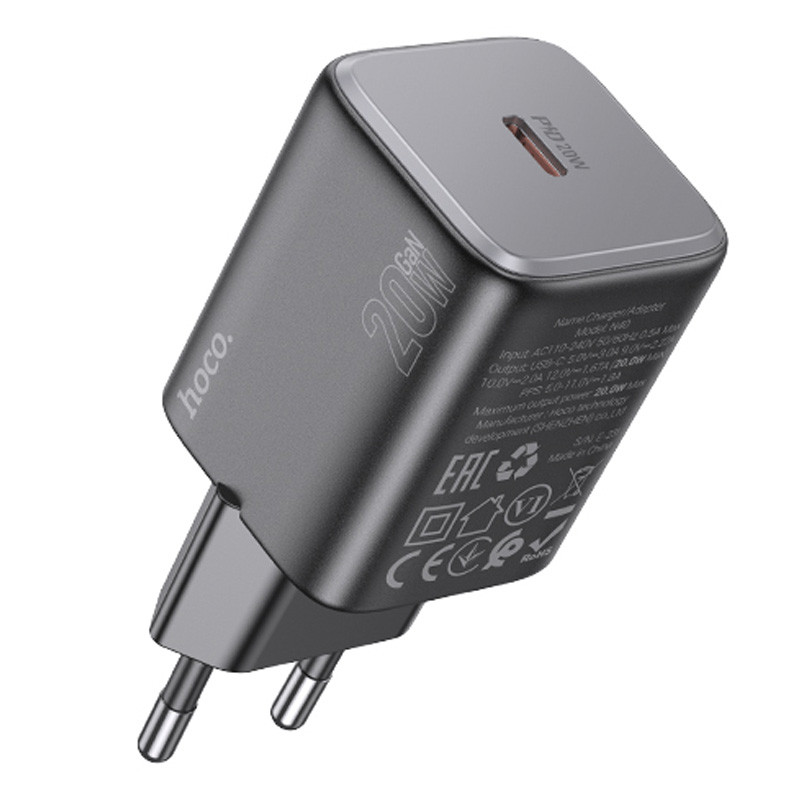 Мережевий зарядний пристрій Hoco N40 Mighty PD 20W (1×USB-C) Black