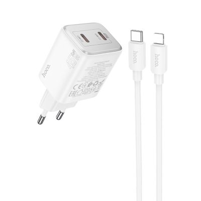 МЗП Hoco N42 Elogiado PD45W (2USB-C) + кабель Type-C to Lightning White