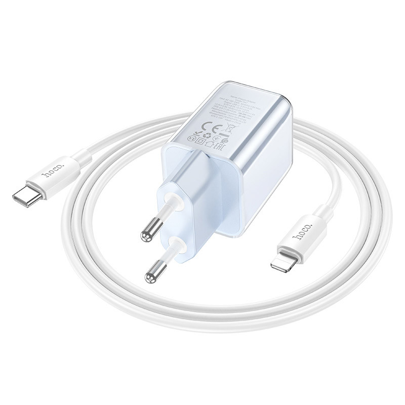 Мережевий зарядний пристрій Hoco N47 Glorious PD 30W (1×USB-C) + кабель USB-C → Lightning Blue