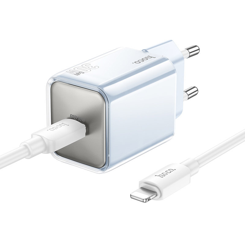 Мережевий зарядний пристрій Hoco N47 Glorious PD 30W (1×USB-C) + кабель USB-C → Lightning Blue