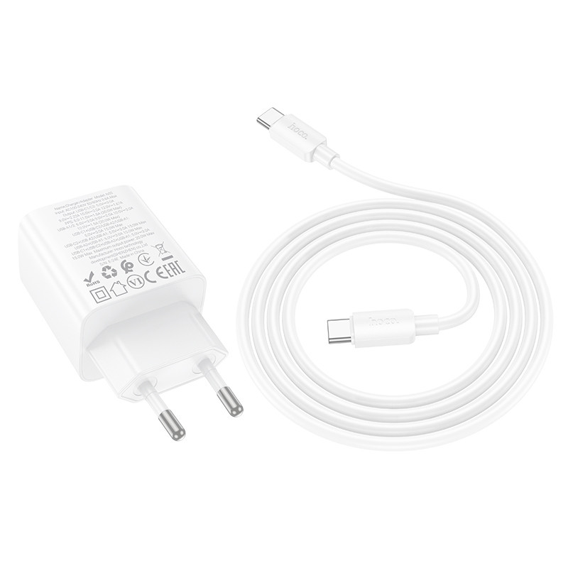 Мережевий зарядний пристрій Hoco N55 Fundador PD 20W + QC 3.0 (2×USB-A / 2×USB-C) + кабель USB-C → USB-C