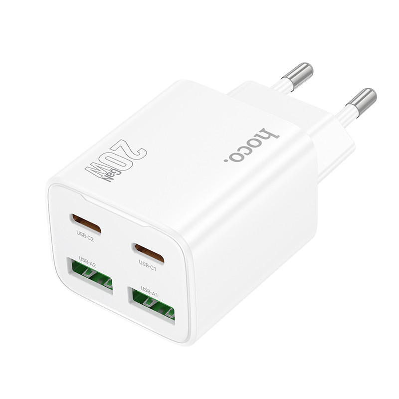 Мережевий зарядний пристрій Hoco N55 Fundador PD 20W + QC 3.0 (2×USB-A / 2×USB-C) White
