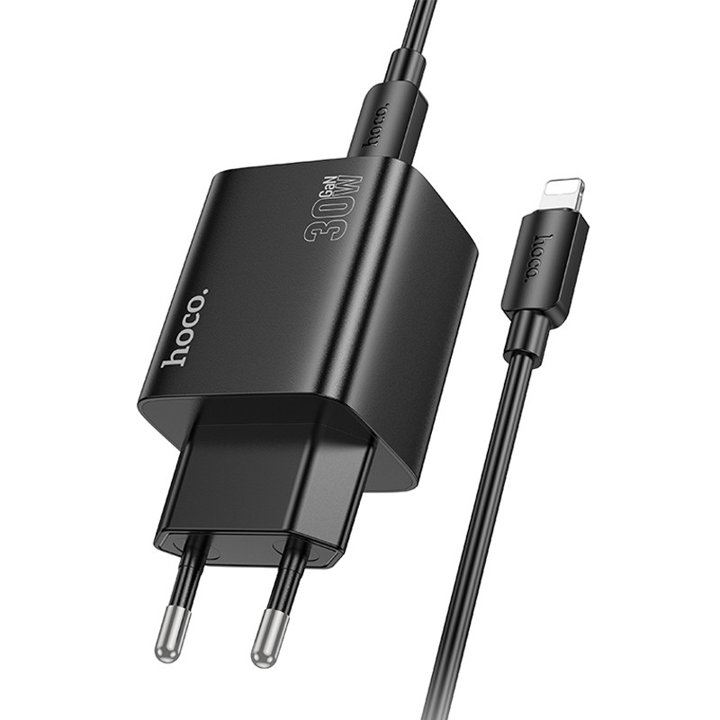 Мережевий зарядний пристрій Hoco N56 Fundador PD 30W + QC 3.0 (2×USB-A / 2×USB-C) + кабель USB-C → Lightning