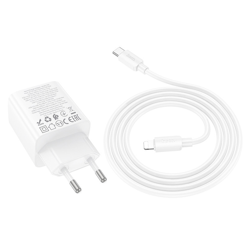 Мережевий зарядний пристрій Hoco N56 Fundador PD 30W + QC 3.0 (2×USB-A / 2×USB-C) + кабель USB-C → Lightning