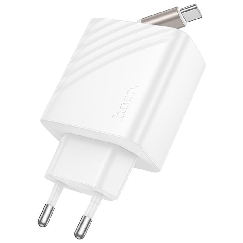 Мережевий зарядний пристрій Hoco N57 Full PD 20W with retractable cable USB-C (2×USB-C)