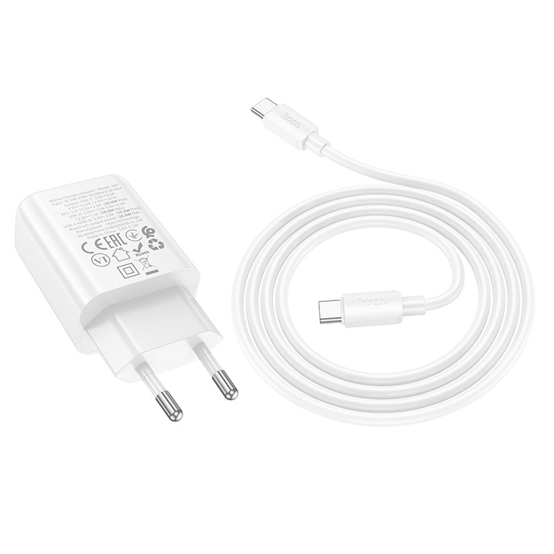 Мережевий зарядний пристрій Hoco N61 Gentle PD 20W + QC 3.0 (1×USB-A / 1×USB-C) + кабель USB-C → USB-C