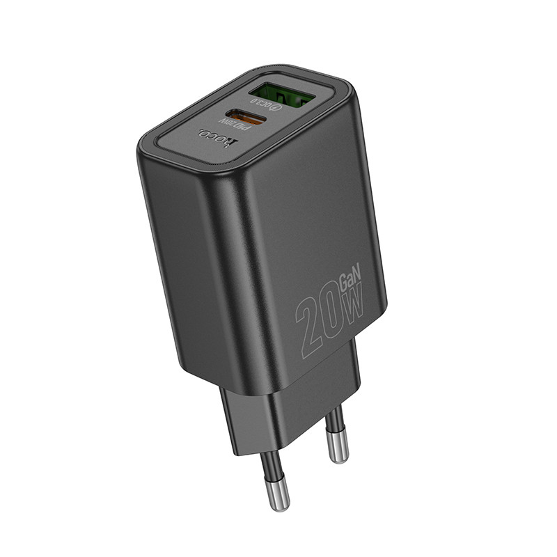 Мережевий зарядний пристрій Hoco N61 Gentle PD 20W + QC 3.0 (1×USB-A / 1×USB-C) Black