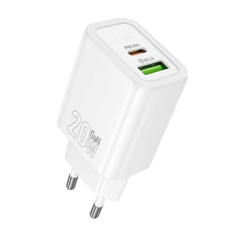 Мережевий зарядний пристрій Hoco N61 Gentle PD 20W + QC 3.0 (1×USB-A / 1×USB-C) + кабель USB-C → USB-C