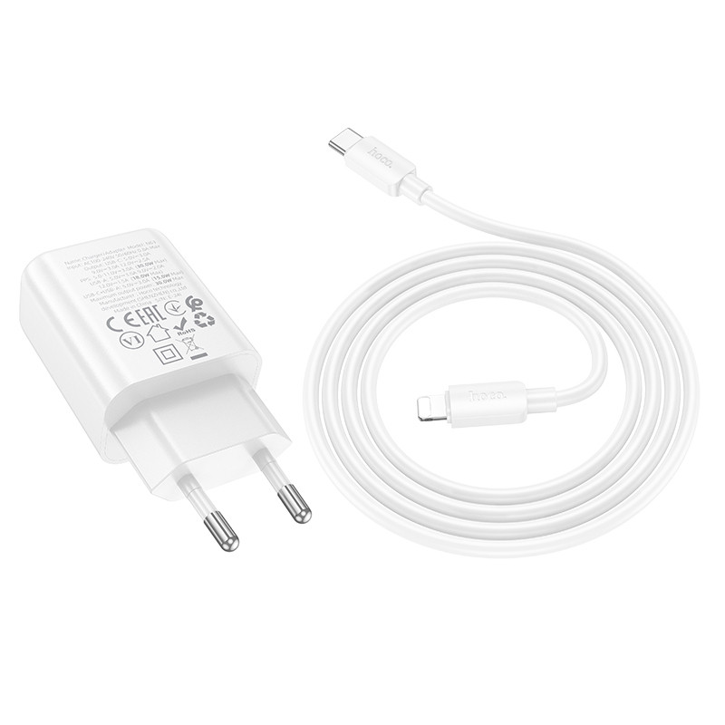 Мережевий зарядний пристрій Hoco N63 Gentle PD 30W + QC 3.0 (1×USB-A / 1×USB-C) + кабель USB-C → Lightning