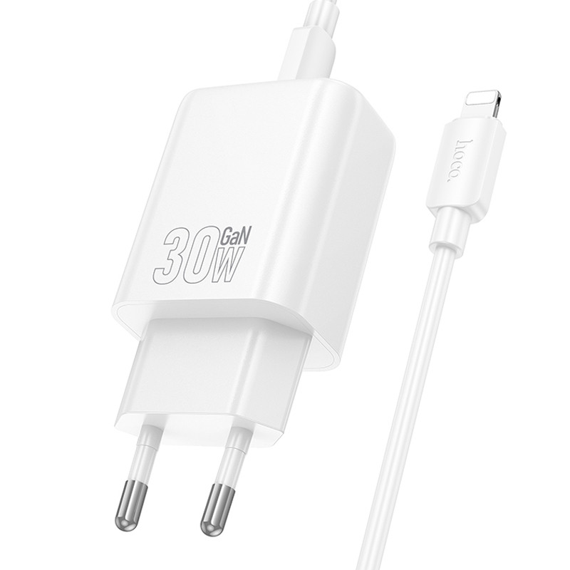Мережевий зарядний пристрій Hoco N63 Gentle PD 30W + QC 3.0 (1×USB-A / 1×USB-C) + кабель USB-C → Lightning
