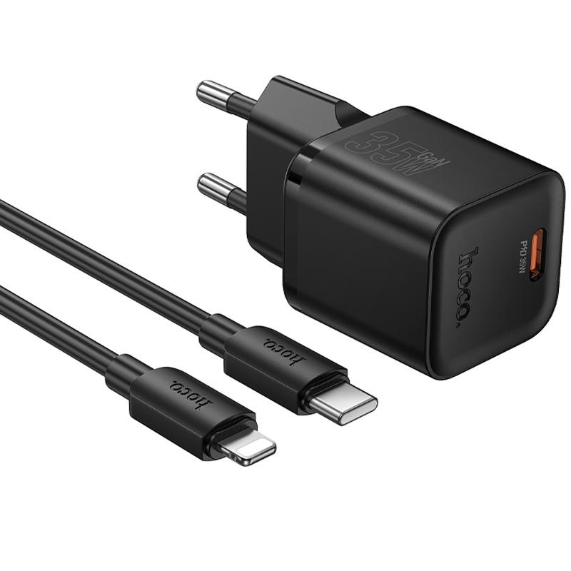 Мережевий зарядний пристрій Hoco N66 Ingenious PD 35W (1×USB-C) + кабель USB-C → Lightning Black