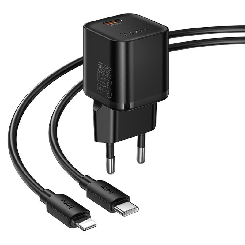 Мережевий зарядний пристрій Hoco N66 Ingenious PD 35W (1×USB-C) + кабель USB-C → Lightning Black