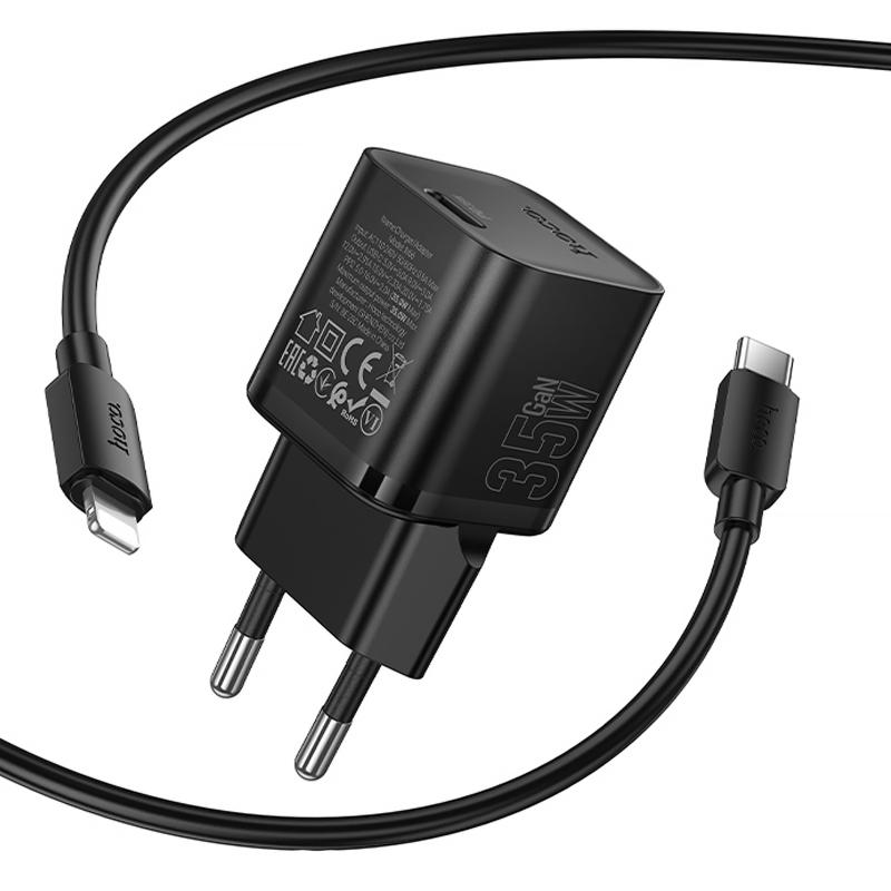 Мережевий зарядний пристрій Hoco N66 Ingenious PD 35W (1×USB-C) + кабель USB-C → Lightning Black