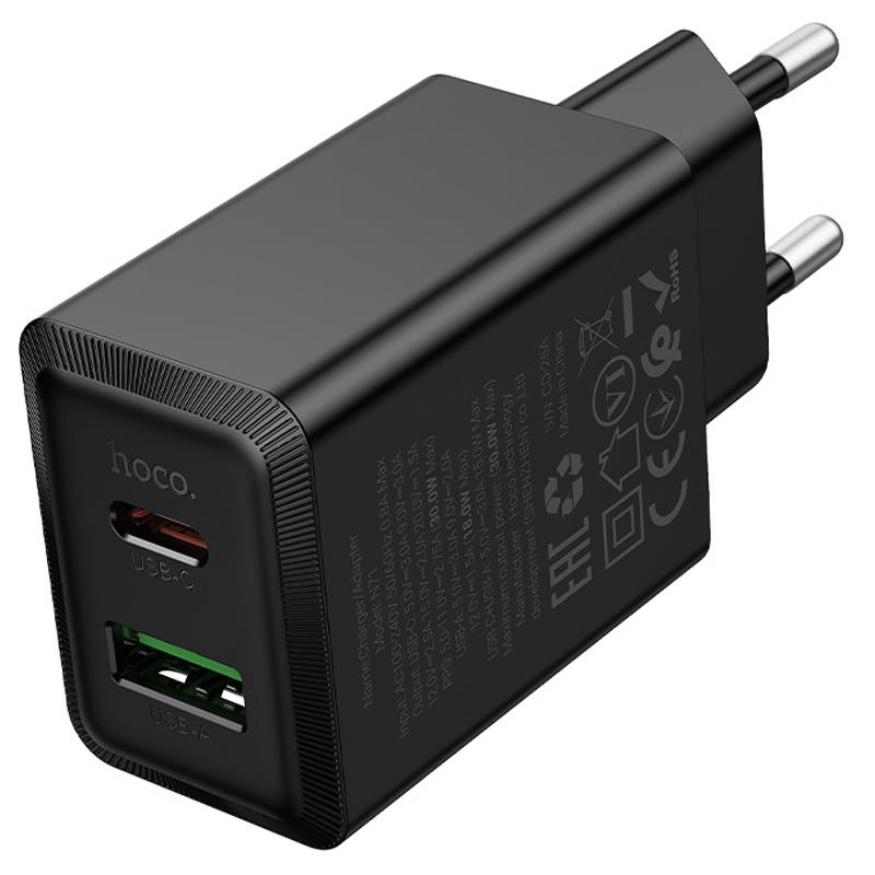 Мережевий зарядний пристрій Hoco N71 Nuevo PD 30W + QC 3.0 (1×USB-A / 1×USB-C)