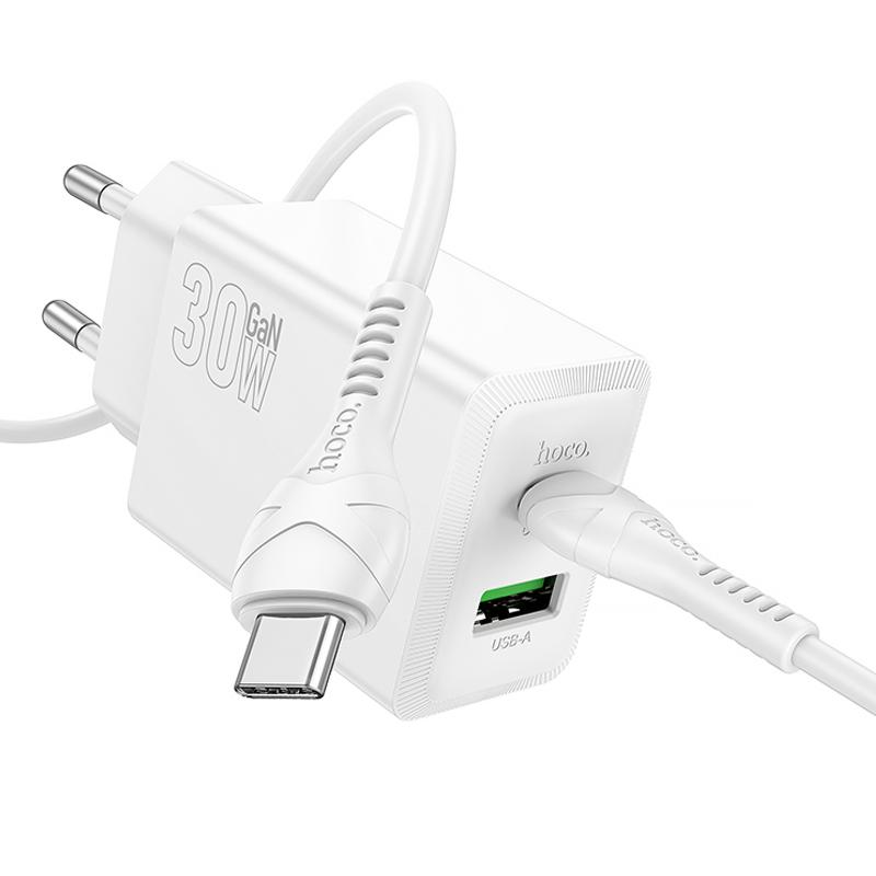Мережевий зарядний пристрій Hoco N71 Nuevo PD 30W + QC 3.0 (1×USB-A / 1×USB-C) + кабель USB-C → USB-C Black