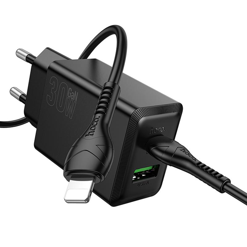 Мережевий зарядний пристрій Hoco N71 Nuevo PD 30W + QC 3.0 (1×USB-A / 1×USB-C) + кабель USB-C → Lightning
