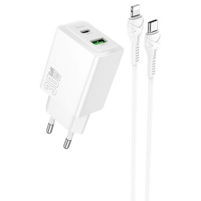 МЗП Hoco N71 Nuevo PD30W+QC3.0 (1USB-A/1C) + кабель Type-C to Lightning