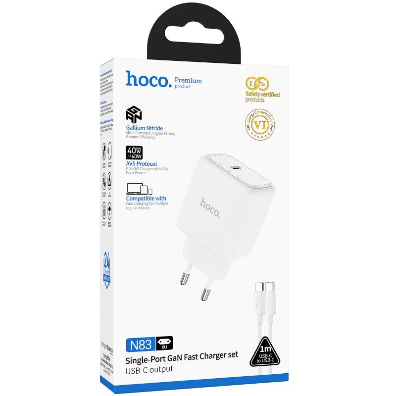 Мережевий зарядний пристрій Hoco N83 Profit PD 40W (1×USB-C) + кабель USB-C → USB-C