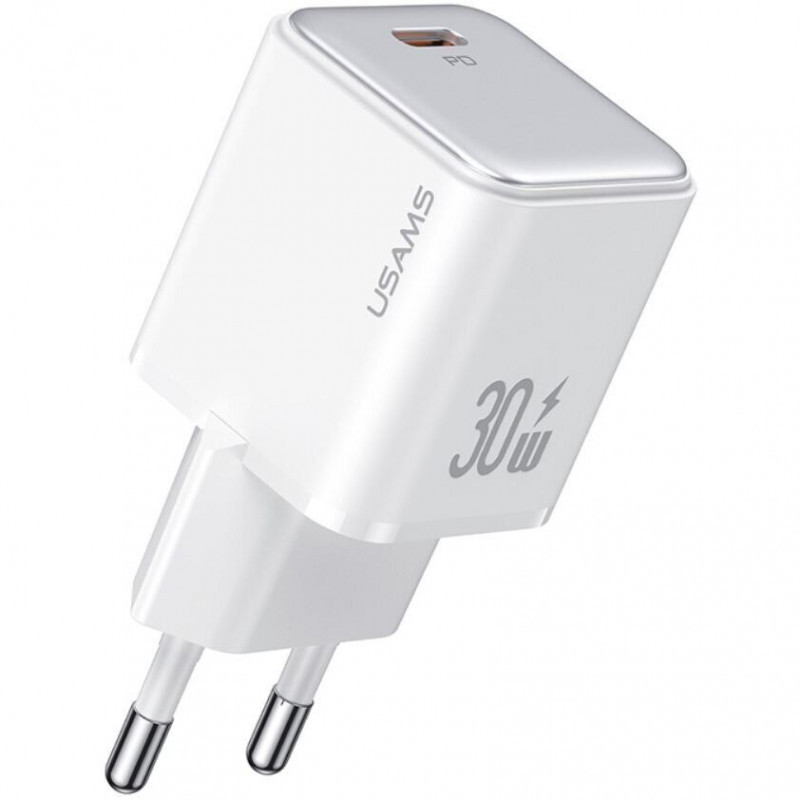 Мережевий зарядний пристрій Usams US-CC186 PD 30W (1×USB-C) + кабель USB-C → Lightning White