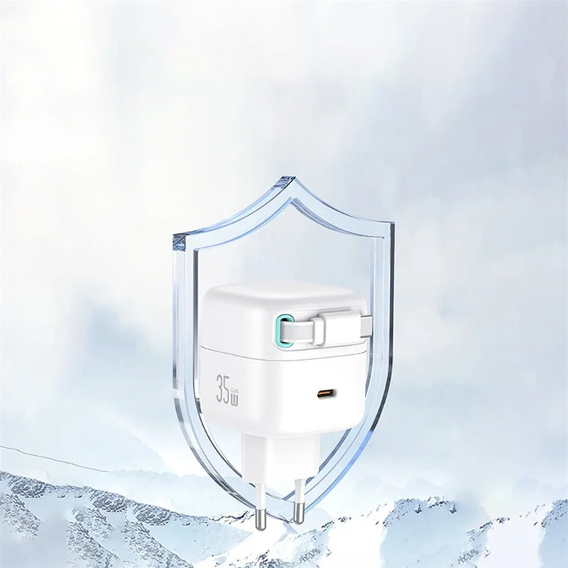 Мережевий зарядний пристрій Usams US-CC202 GaN With USB-C Magnetic Retractable Cable Module XMF Ser. 35W (2×USB-C)