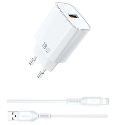 Мережевий зарядний пристрій WIWU G006 Essen QC 3.0 18W GaN (1×USB-A) + кабель USB to Lightning White