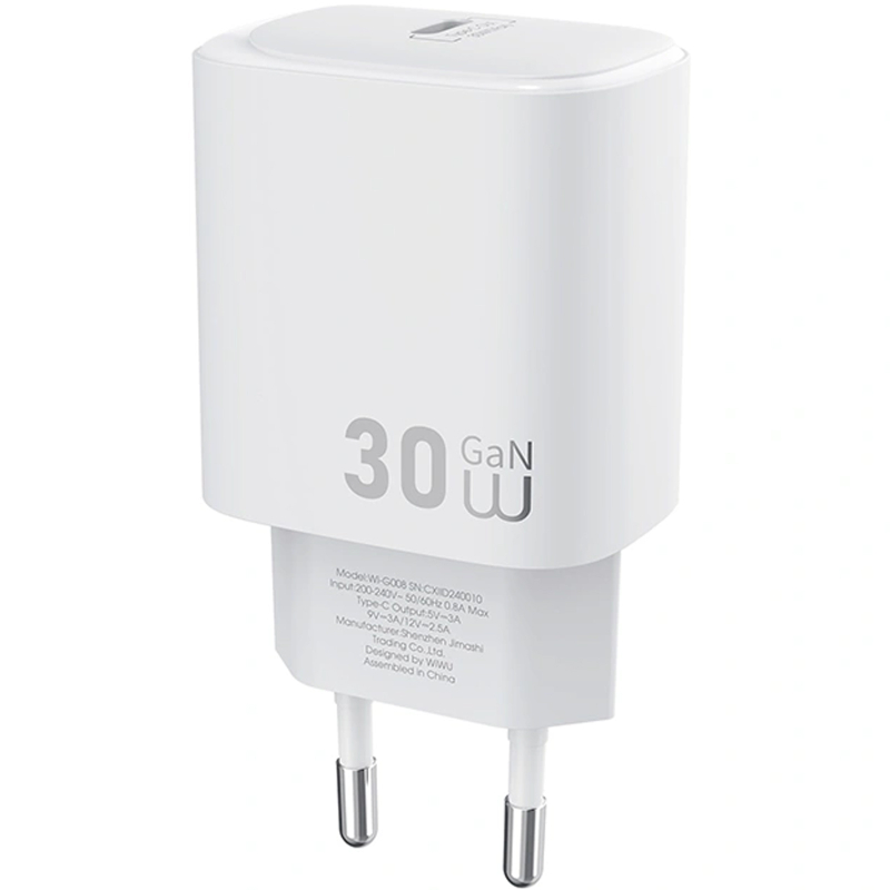Мережевий зарядний пристрій WIWU G008 Essen PD 30W GaN (1×USB-C) White