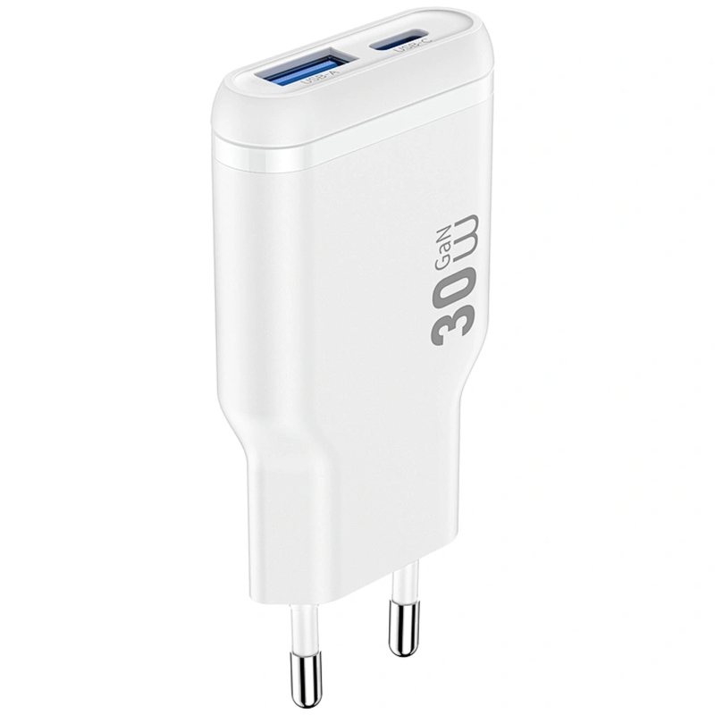 Мережевий зарядний пристрій WIWU G033 Essen PD 30W + QC 3.0 GaN (1×USB-A / 1×USB-C) White
