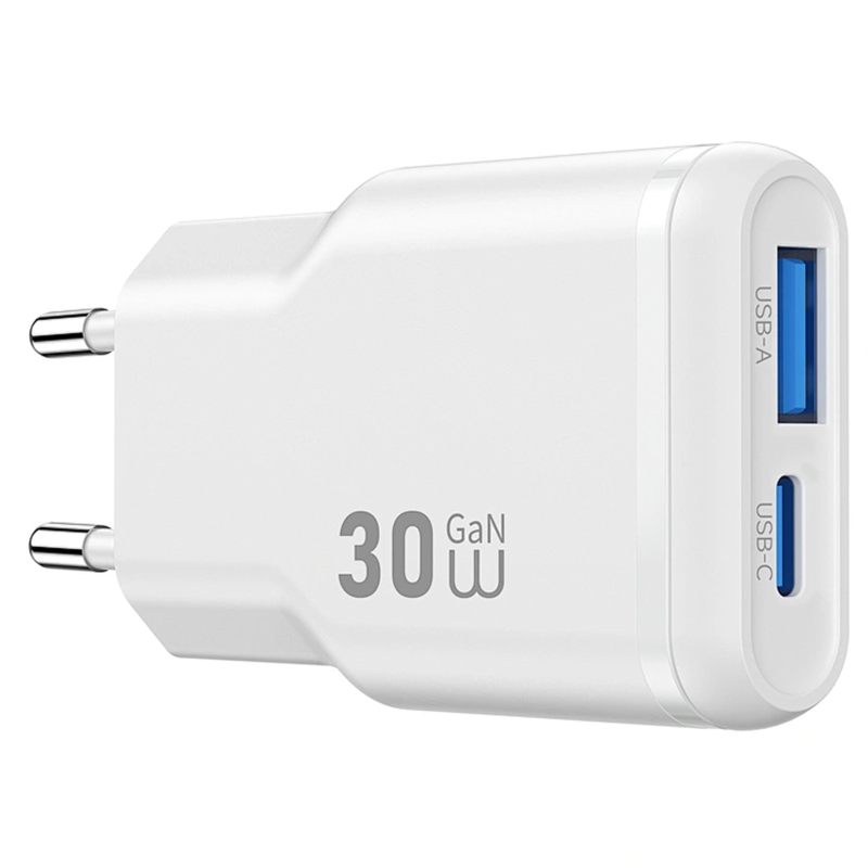 Мережевий зарядний пристрій WIWU G033 Essen PD 30W + QC 3.0 GaN (1×USB-A / 1×USB-C) White