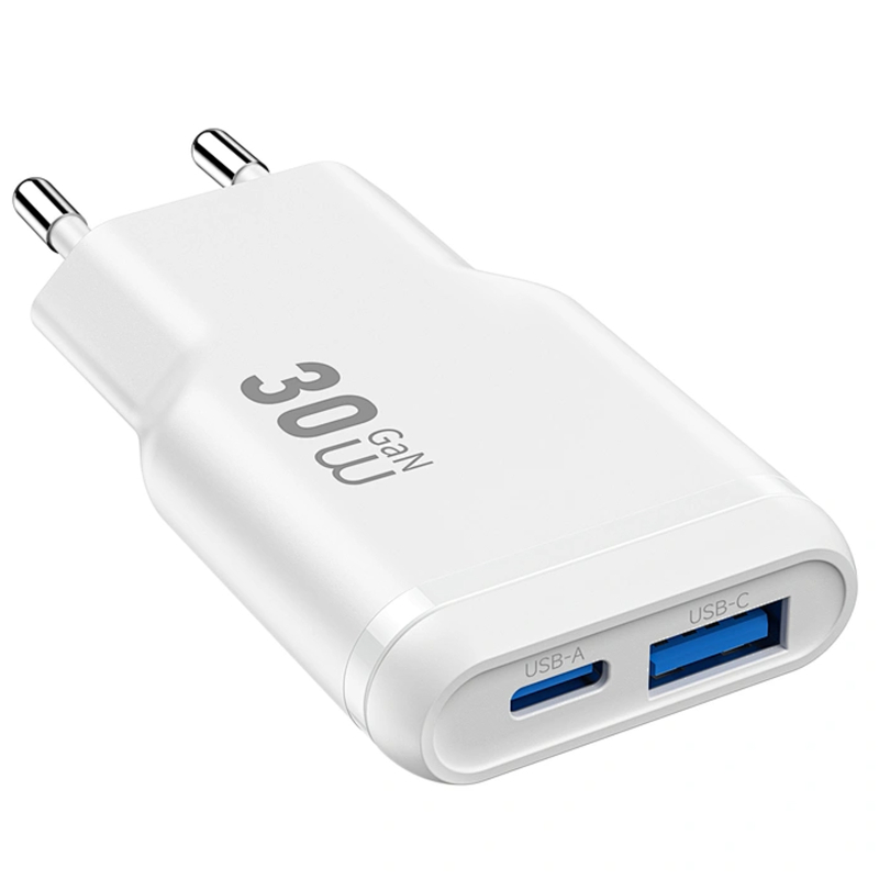 Мережевий зарядний пристрій WIWU G033 Essen PD 30W + QC 3.0 GaN (1×USB-A / 1×USB-C) White