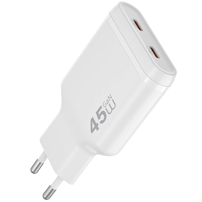 Мережевий зарядний пристрій WIWU G034 Essen PD 45W GaN (2×USB-C) White