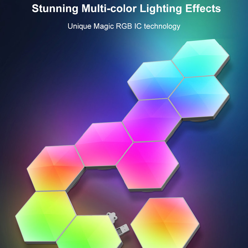 Модульный настінний світильник LED RGB 5V соты SAL-011B 6pcs Bluetooth USB with app White