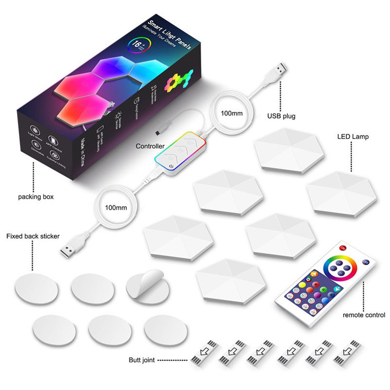 Модульный настінний світильник LED RGB 5V соты SAL-011B 6pcs Bluetooth USB with app White