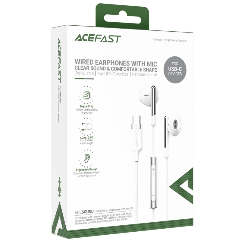 Навушники Acefast L3 (USB-C/1.2 м) White