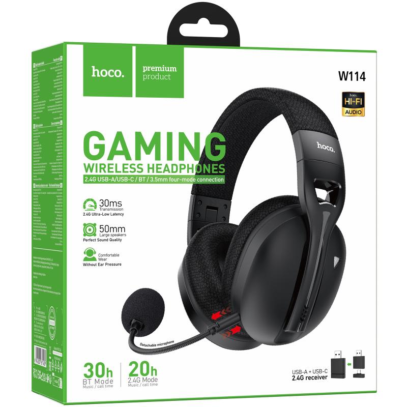 Накладні бездротові навушники Hoco W114 Magic (Bluetooth + 3.5mm + 2.4G) Black