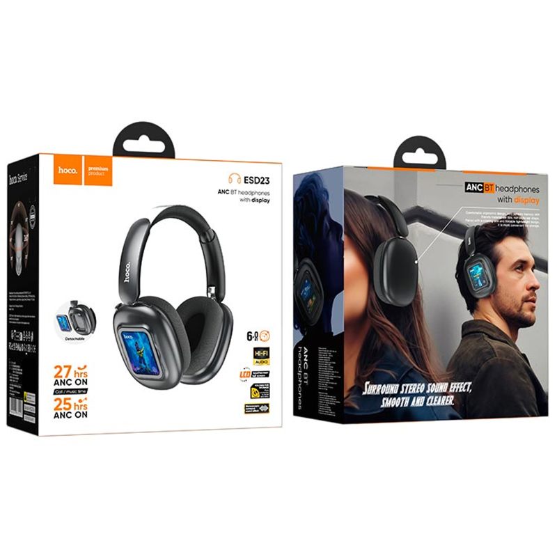 Накладні бездротові навушники Hoco ESD23 Lasting ANC with display Black