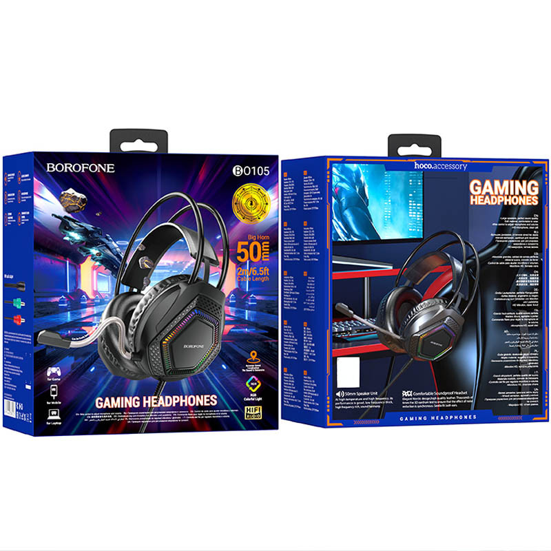 Накладні навушники Borofone BO105 Thunder (3.5mm + USB/2 м) Black