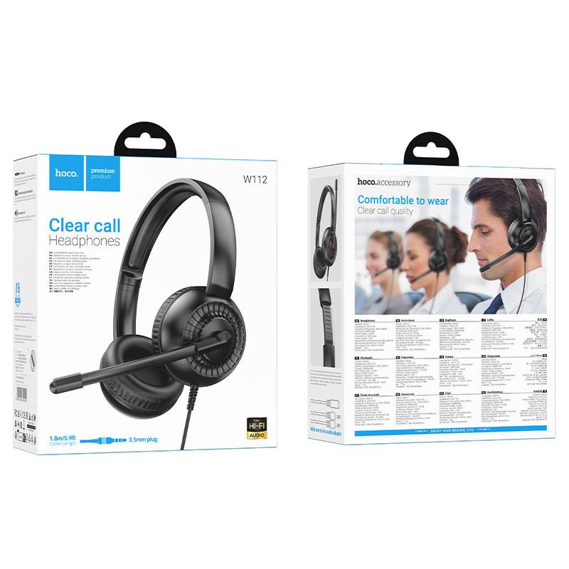 Накладні навушники Hoco W112 Pures (3.5mm/1.8 м) Black