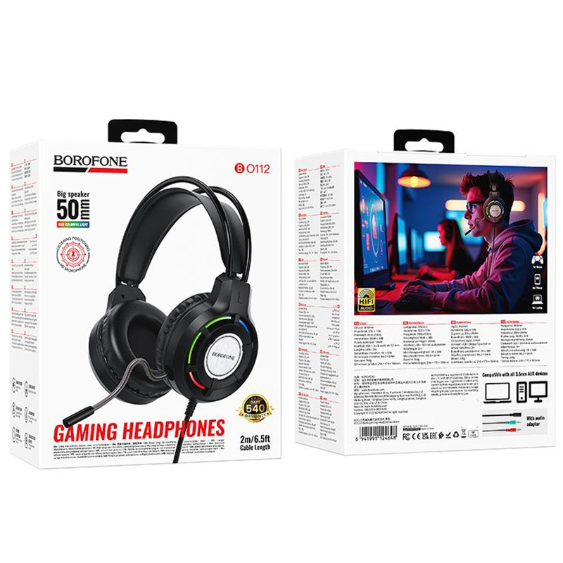 Накладні навушники Borofone BO112 Wave (3.5mm + USB/2 м) Black